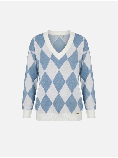 V-neck knitted sweater with diamond pattern