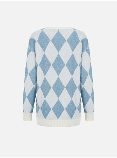 Camisola de malha de decote em V com losangos