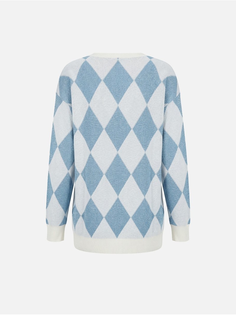 Camisola de malha de decote em V com losangos