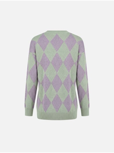 Camisola de malha de decote em V com losangos
