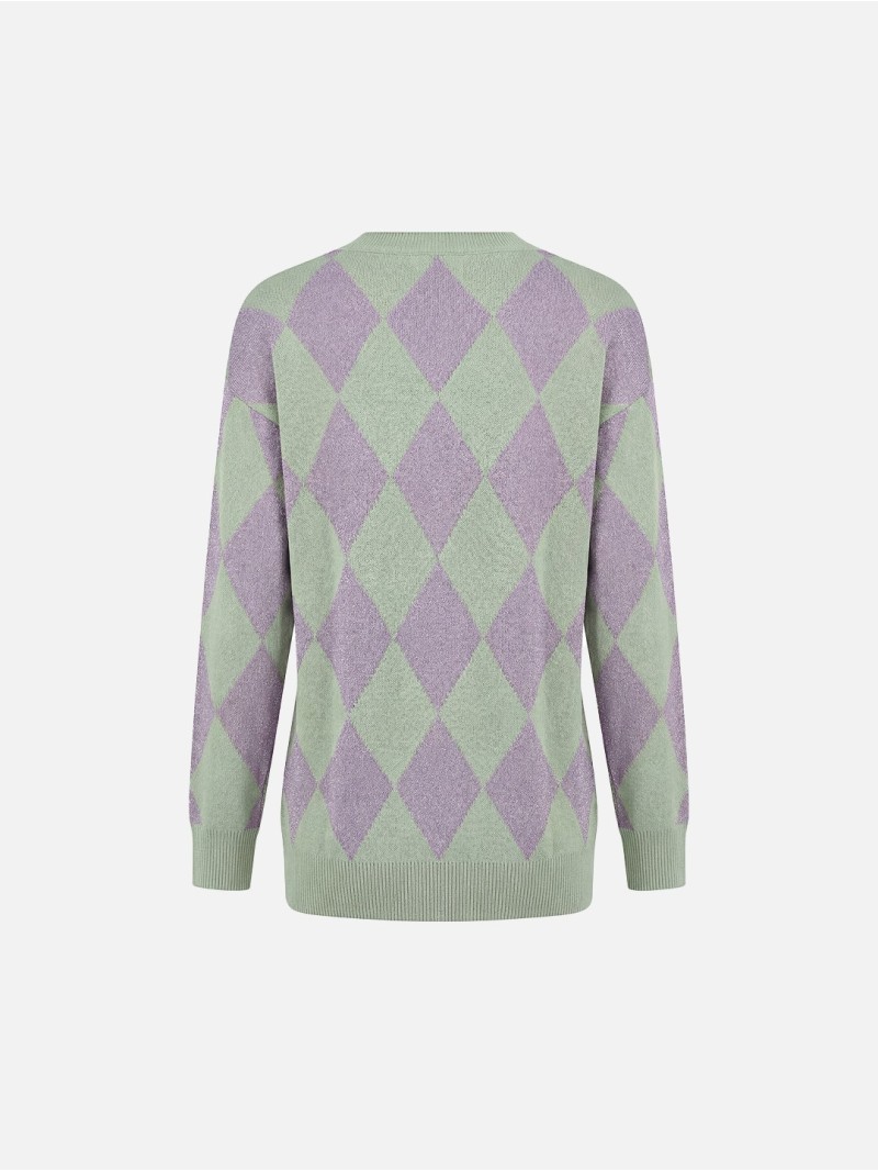 Camisola de malha de decote em V com losangos