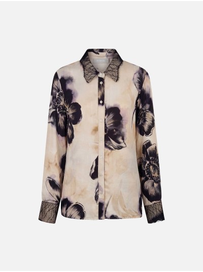 Blusa em seda com padrão floral e renda