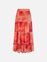 Long tie-dye skirt with gathers and lace