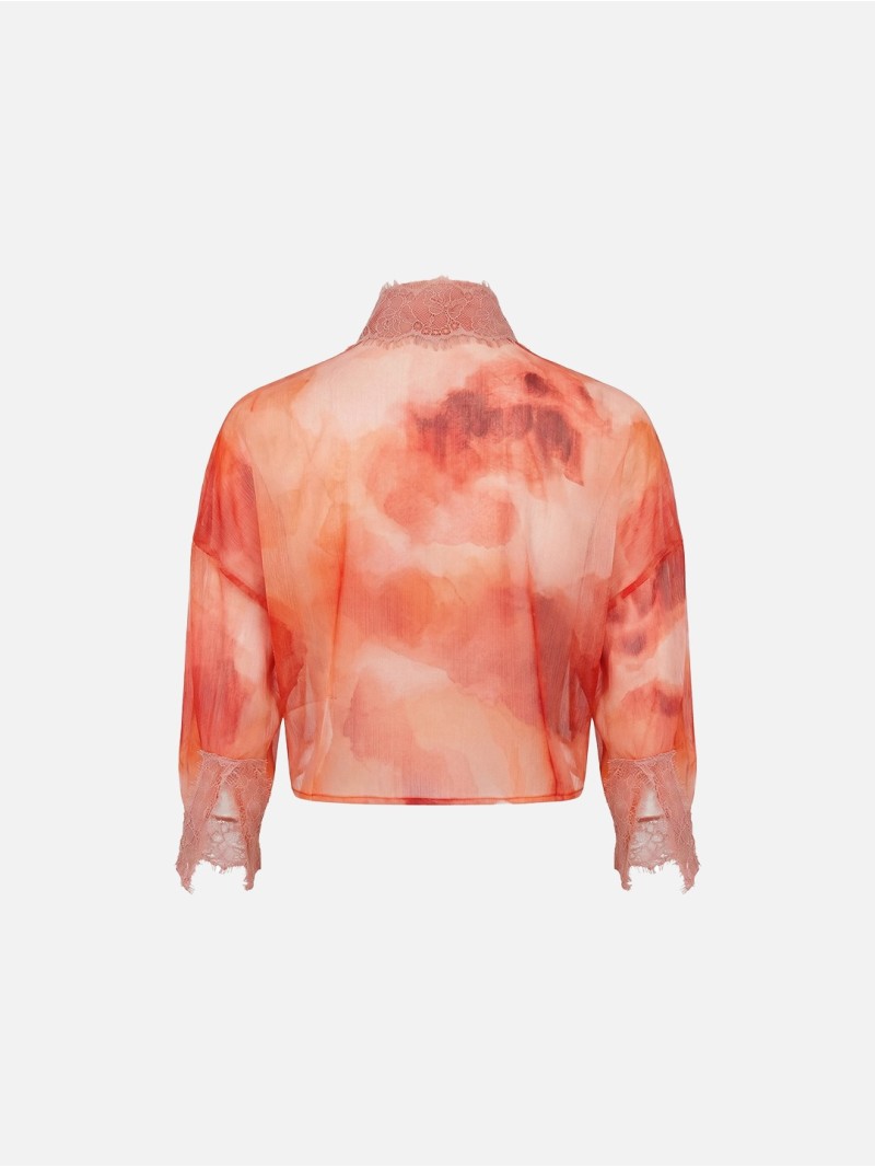 Short tie-dye blouse with lace detail