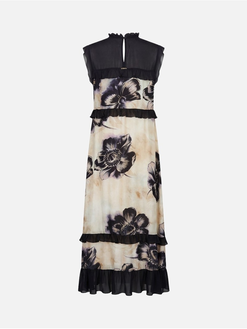 Printed dress with contrasting ruffles