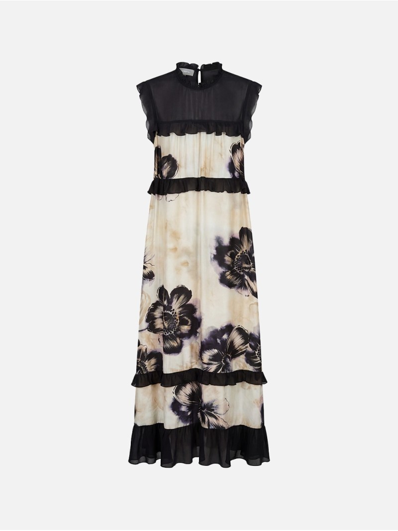Printed dress with contrasting ruffles