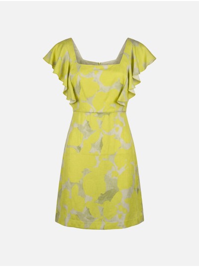 Short dress with ruffles on the shoulders
