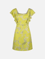 Vestido curto com folhos nos ombros