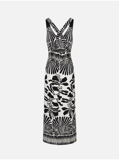 Vestido comprido estampado com costa cruzada