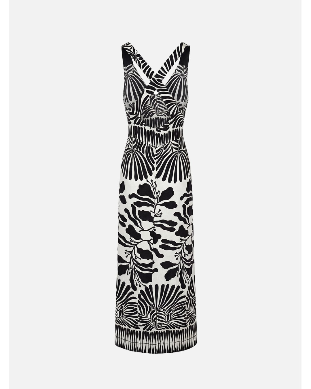 Vestido comprido estampado com costa cruzada