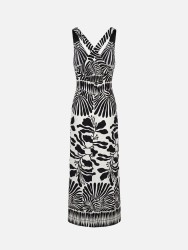 Vestido comprido estampado com costa cruzada