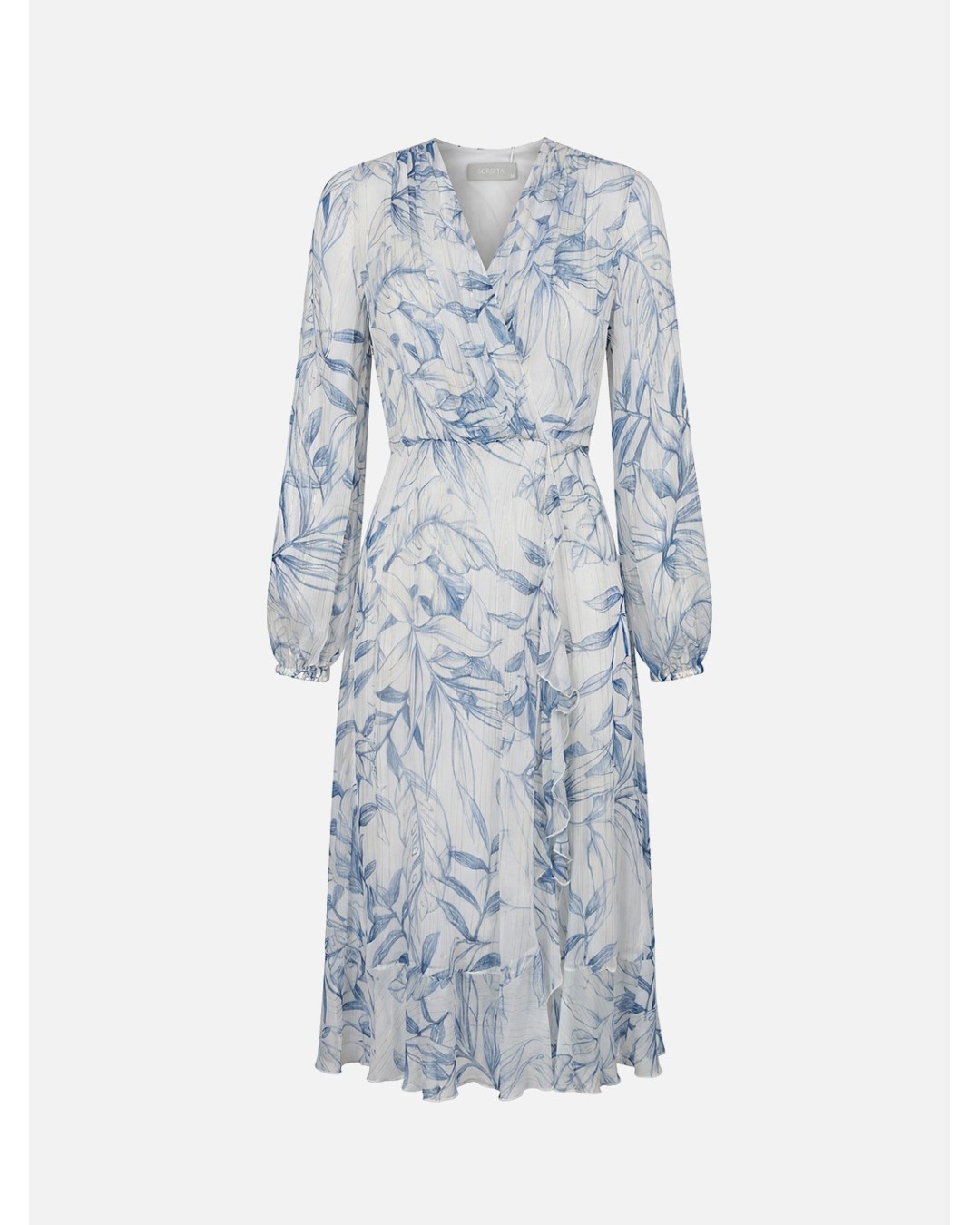 Vestido midi estampado com fio metalizado 