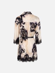 Vestido estampado com detalhe em renda e cinto
