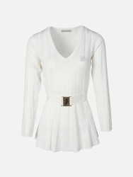 Camisola de malha efeito canelado com cinto