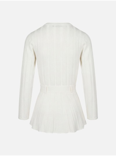 Camisola de malha efeito canelado com cinto
