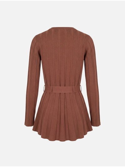 Camisola de malha efeito canelado com cinto