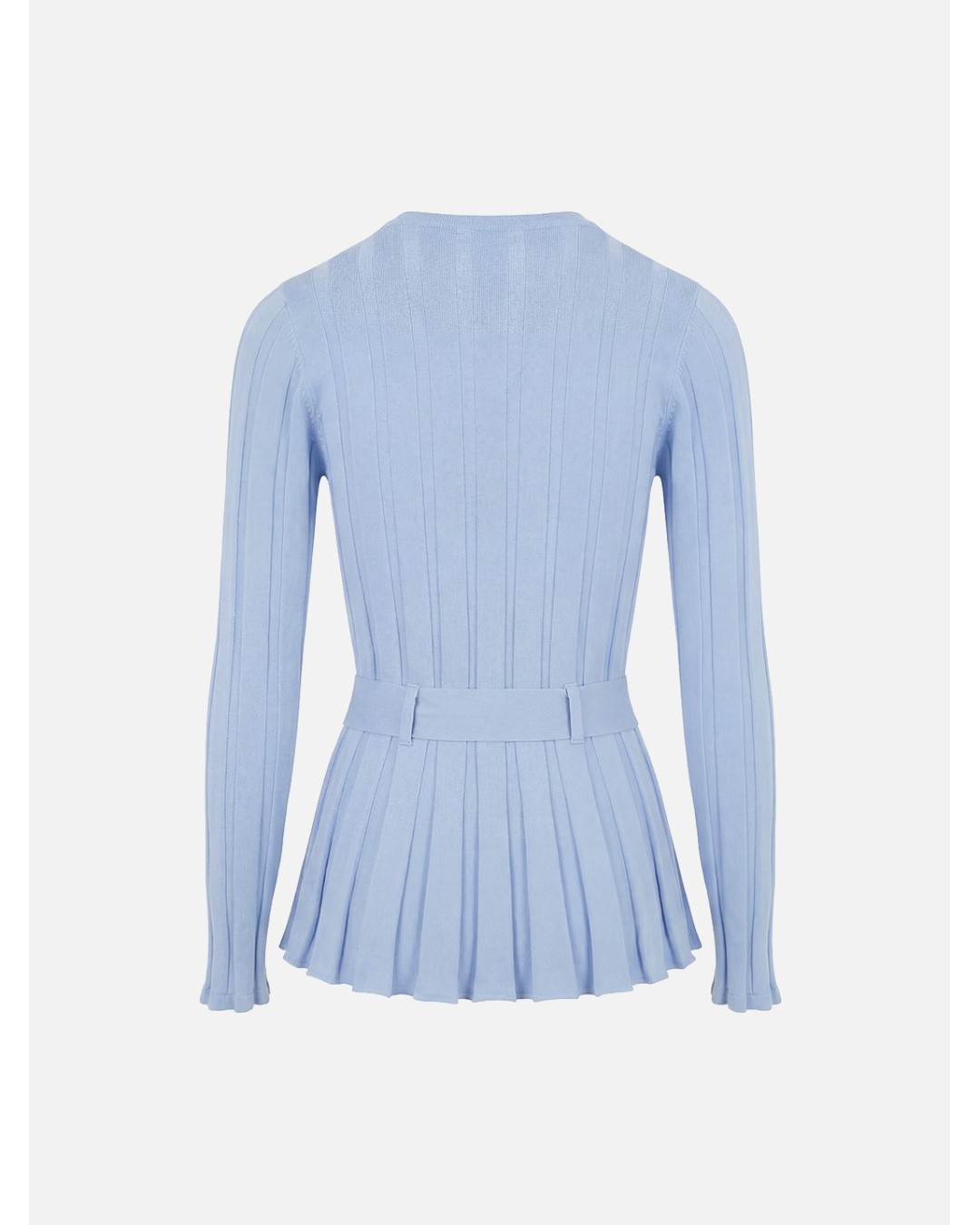 Ribbed-effect knitted sweater with belt