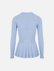 Ribbed-effect knitted sweater with belt
