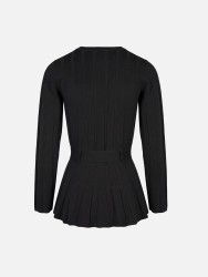 Ribbed-effect knitted sweater with belt