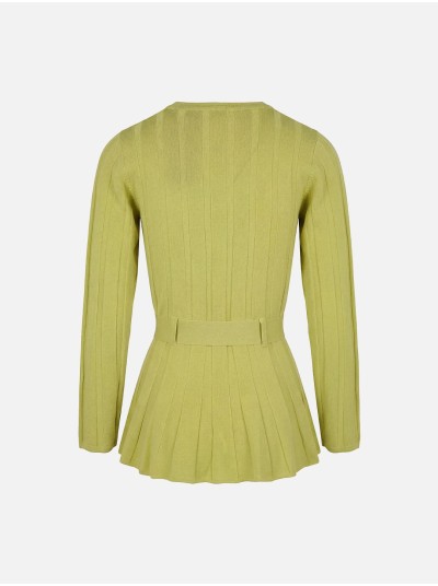 Ribbed-effect knitted sweater with belt