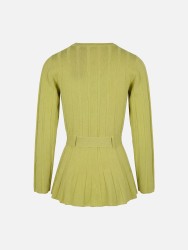Ribbed-effect knitted sweater with belt