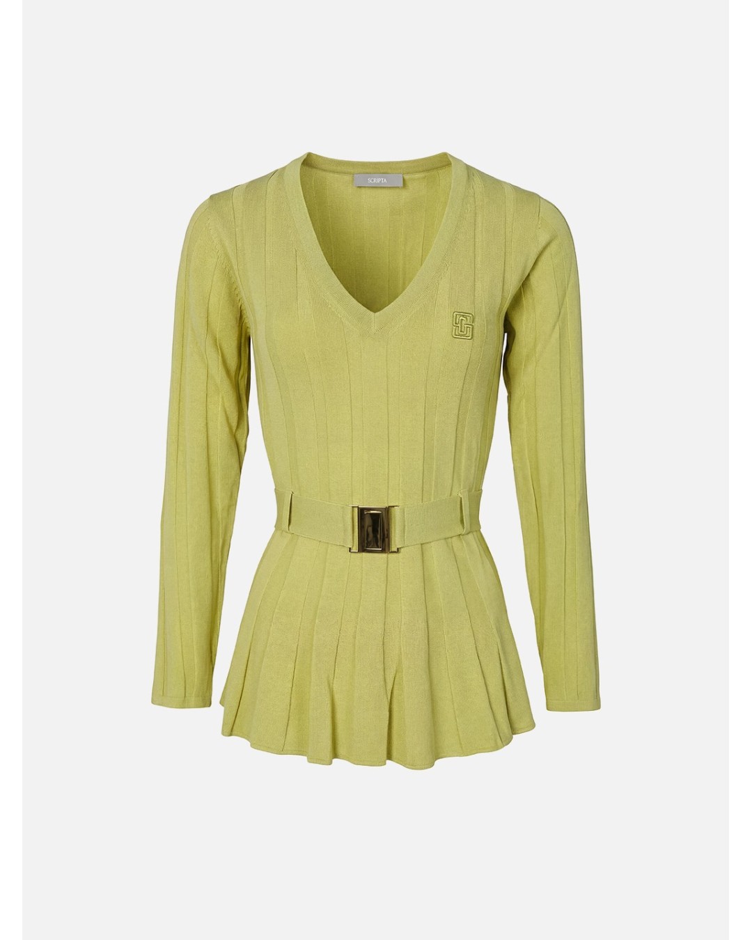 Camisola de malha efeito canelado com cinto