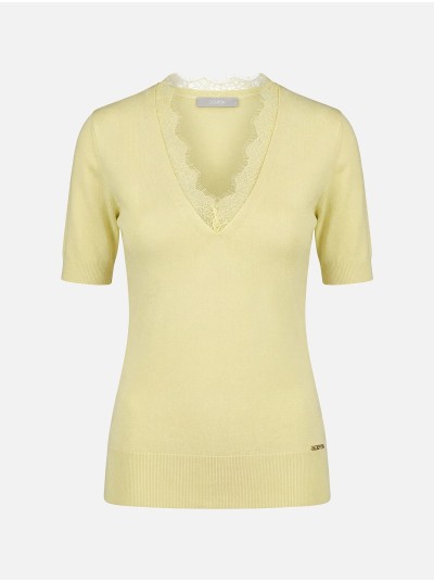 Knitted sweater with lace neckline