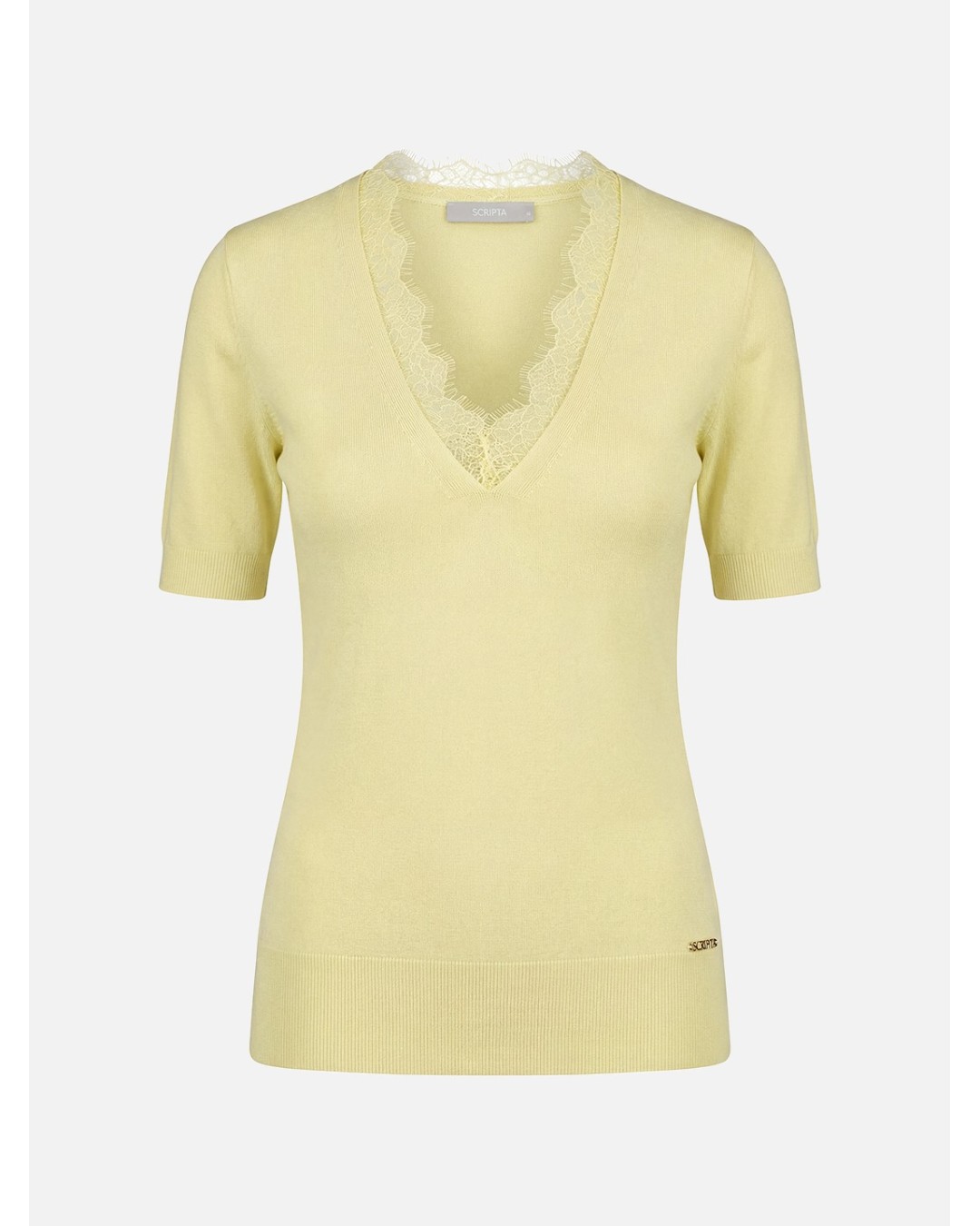 Knitted sweater with lace neckline