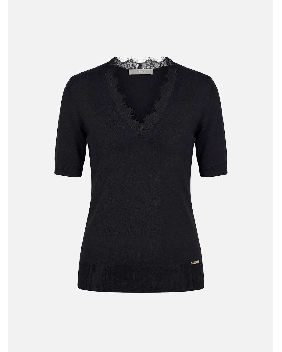 Knitted sweater with lace neckline