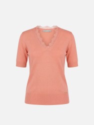 Camisola de malha com renda no decote