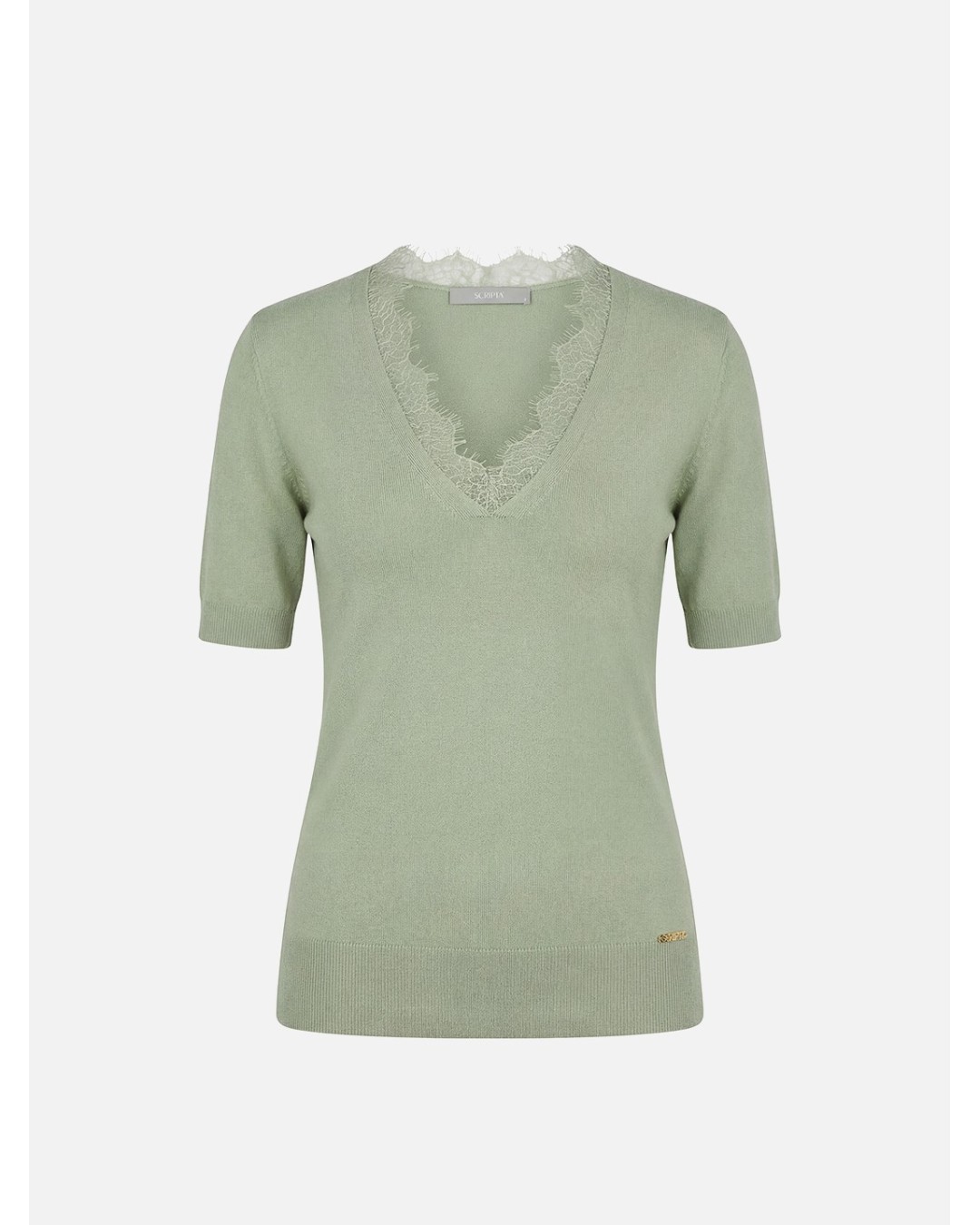 Knitted sweater with lace neckline
