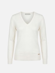 Plain V-neck knitted sweater with logo