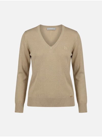 Plain V-neck knitted sweater with logo