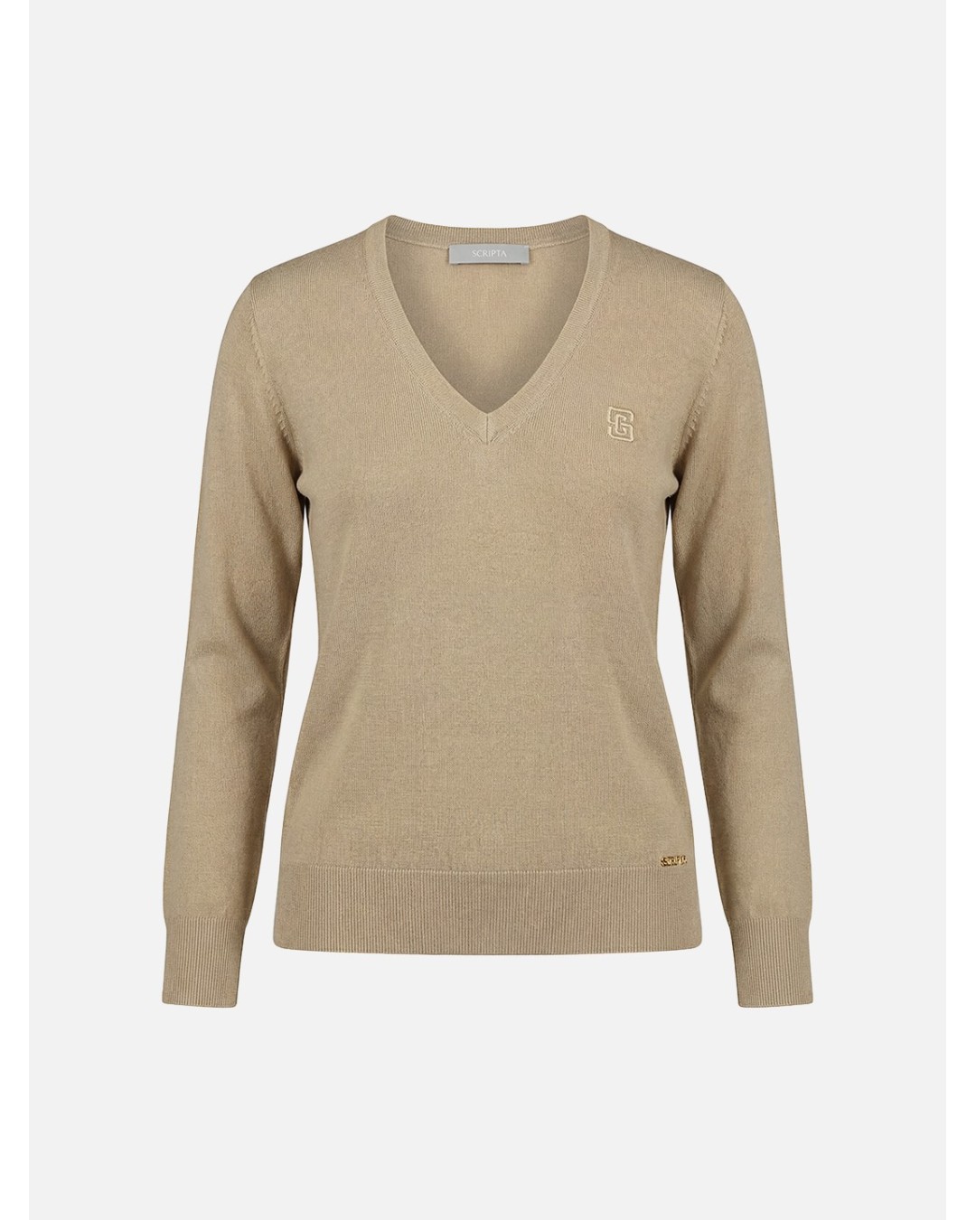 Plain V-neck knitted sweater with logo