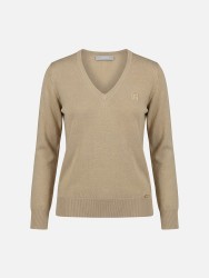 Plain V-neck knitted sweater with logo
