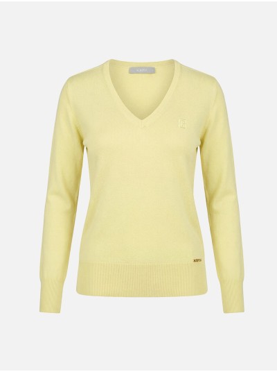 Camisola de malha lisa de decote em V com logo