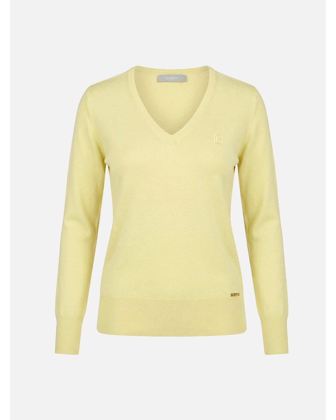 Plain V-neck knitted sweater with logo