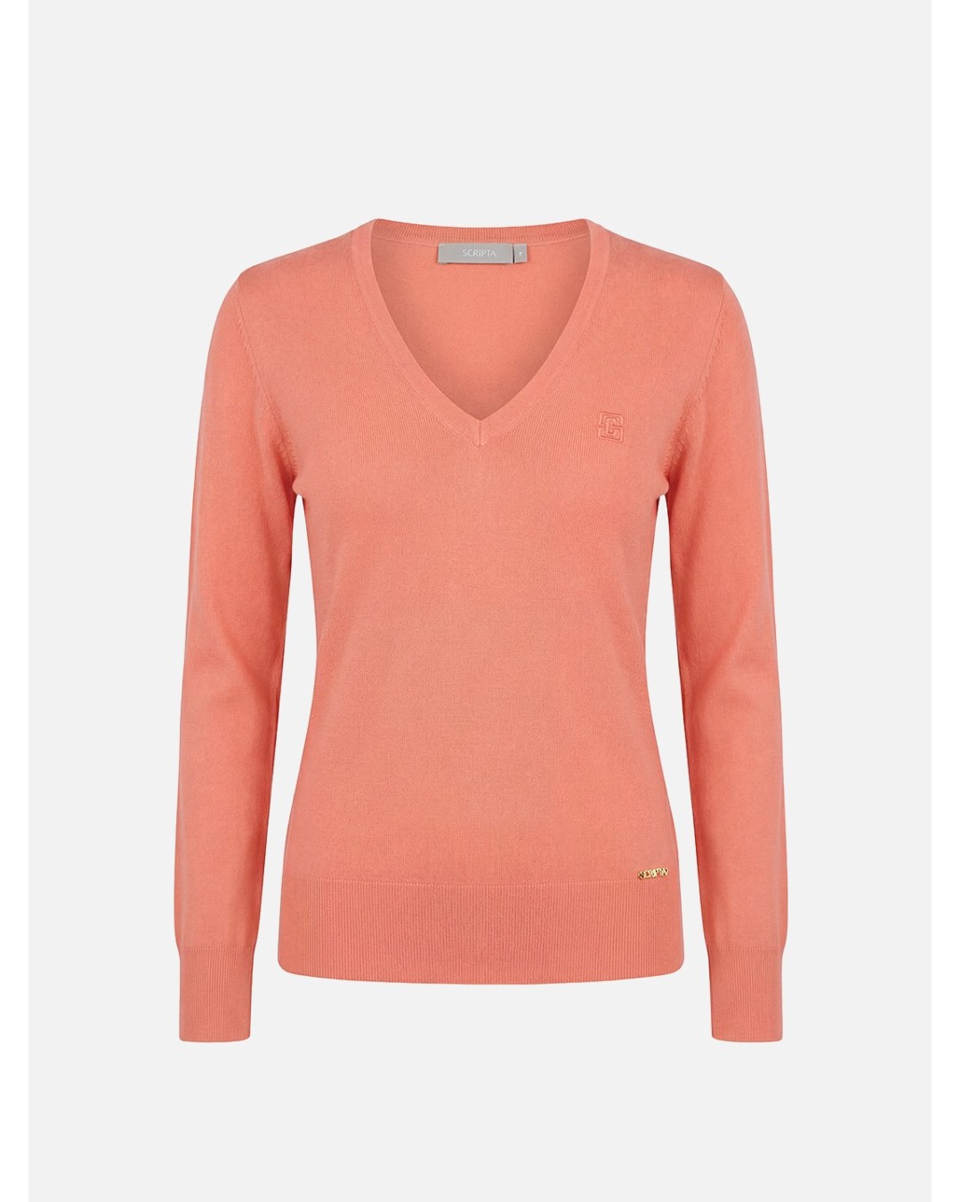 Plain V-neck knitted sweater with logo