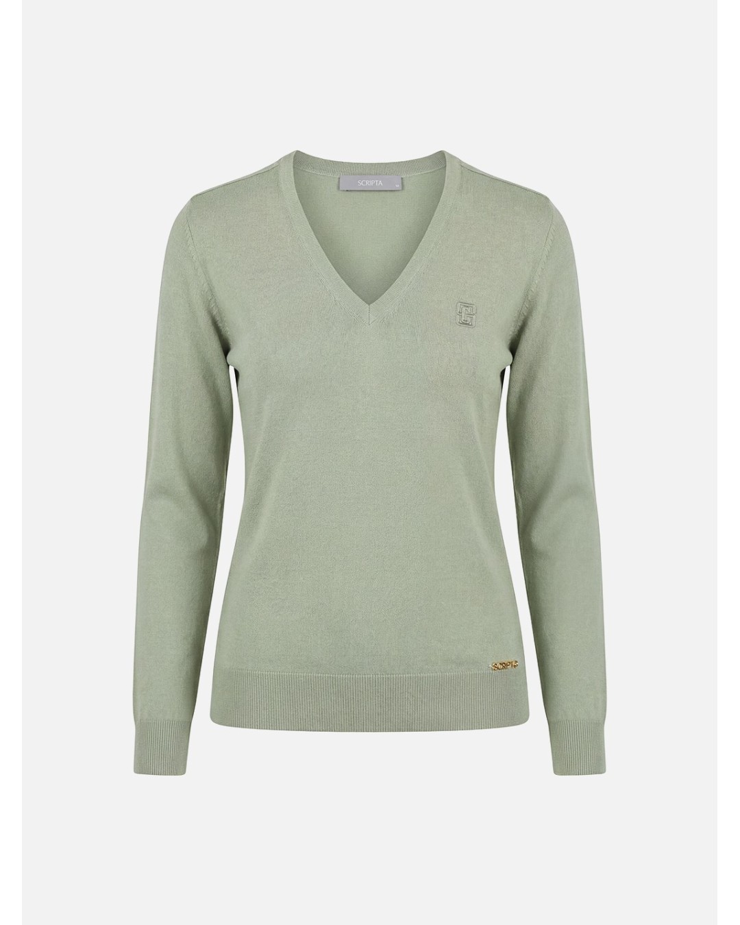 Plain V-neck knitted sweater with logo