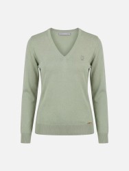 Plain V-neck knitted sweater with logo