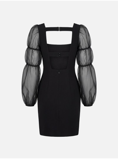 Vestido com manga abalonada em organza