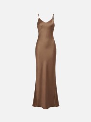 Vestido comprido de alça fina e decote em V