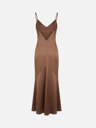 Vestido comprido de alça fina e decote em V