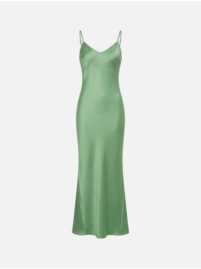 Vestido comprido de alça fina e decote em V
