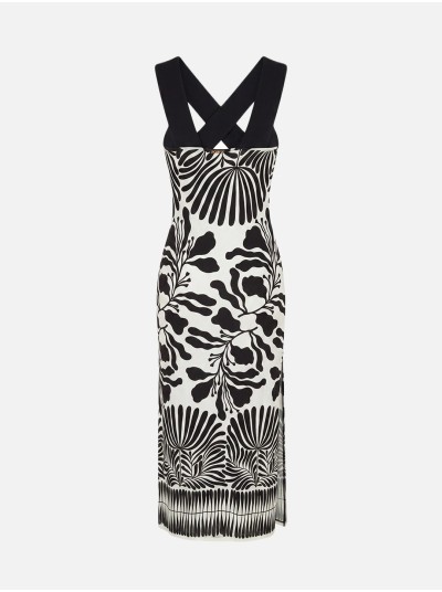 Vestido estampado em malha com abertura lateral