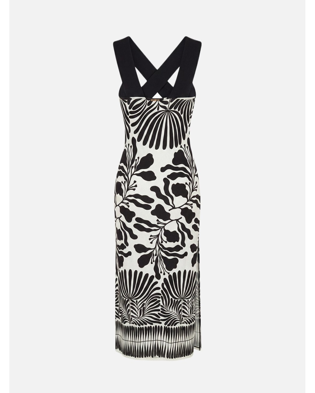 Vestido estampado em malha com abertura lateral