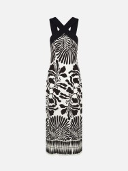 Vestido estampado em malha com abertura lateral