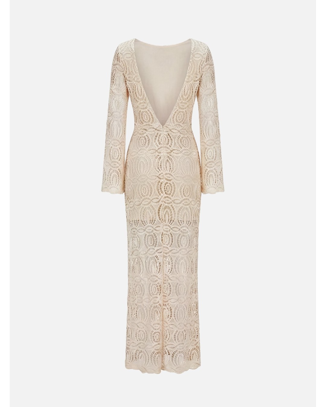 Long lace dress with V-back neckline