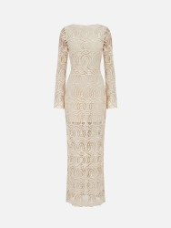 Vestido comprido em renda com decote V na costa