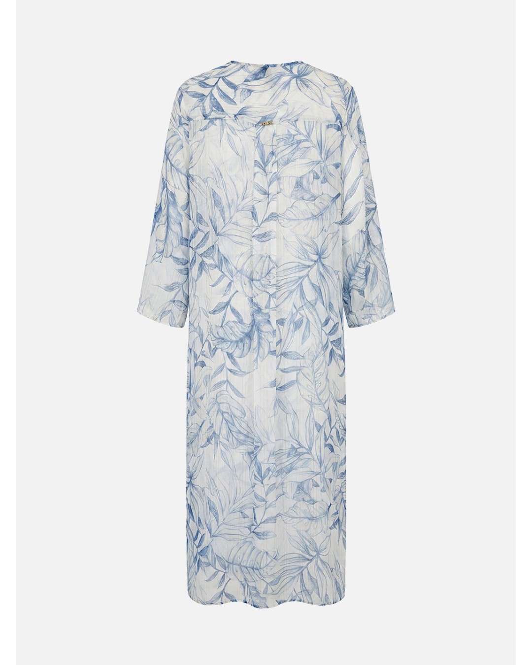 Vestido fluído estampado com fio metalizado 